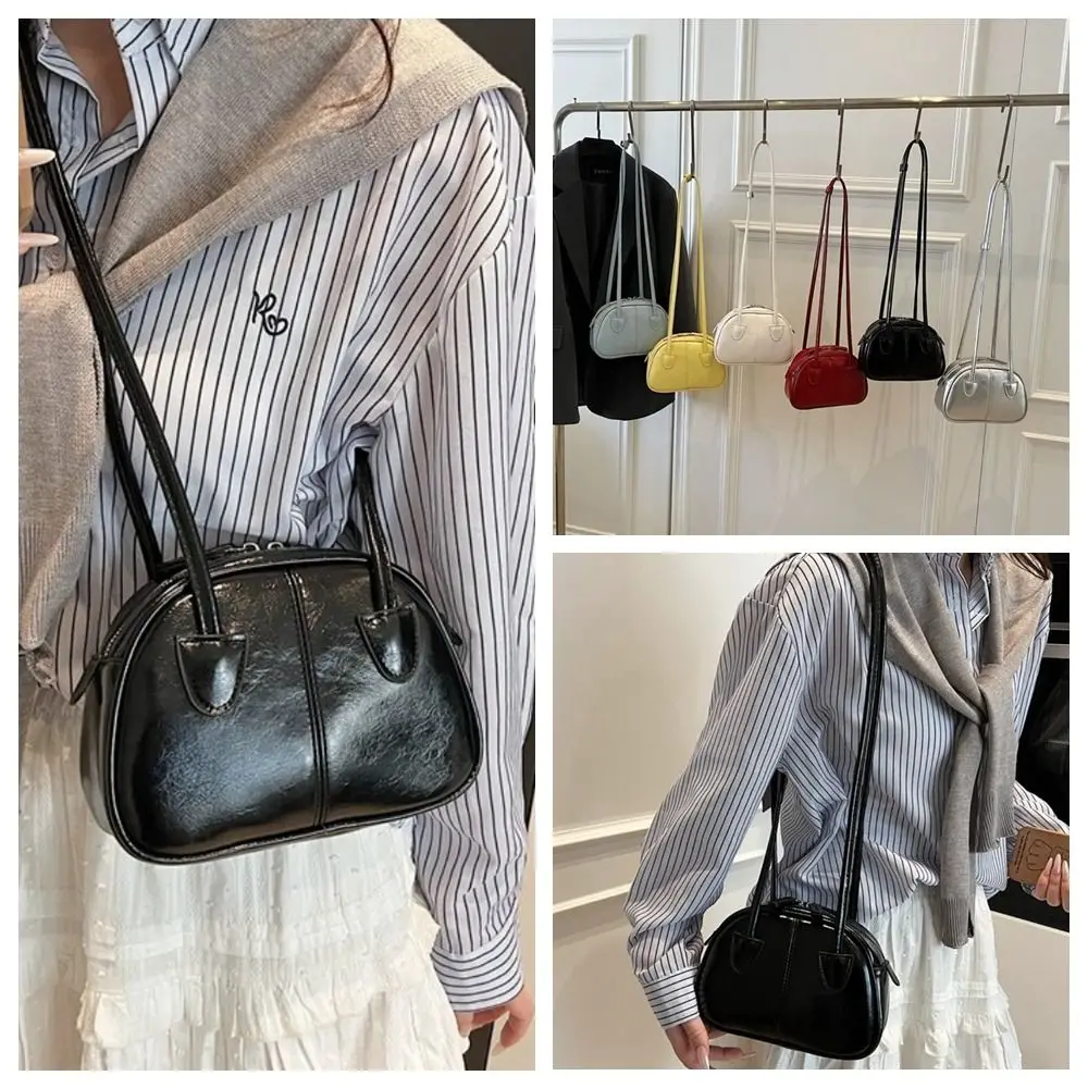 

Simple Y2K PU Bowling Bag Korean Style PU Leather Shoulder Bag Underarm Bag Large Capacity Women Handbag School