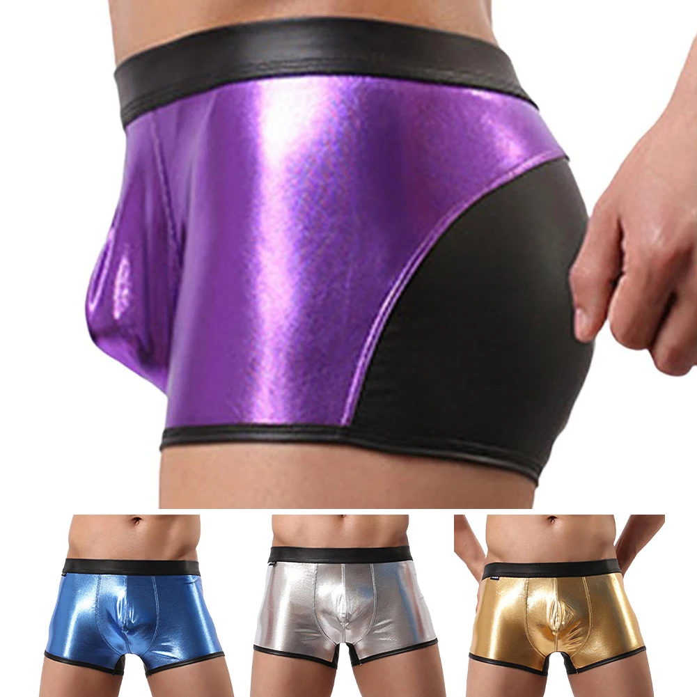 

Men's Breathable Boxer Briefs Underwear with Pouch Support and Gold Blocking Shiny Material for Comfortable Fit