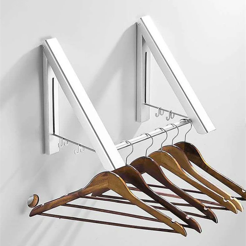 

Black/Silver Foldable Wall Clothes Hanger Coat Airer Washing Line Space Saving Mounted/ Paste Clothes Rack Room Cupboard Storage