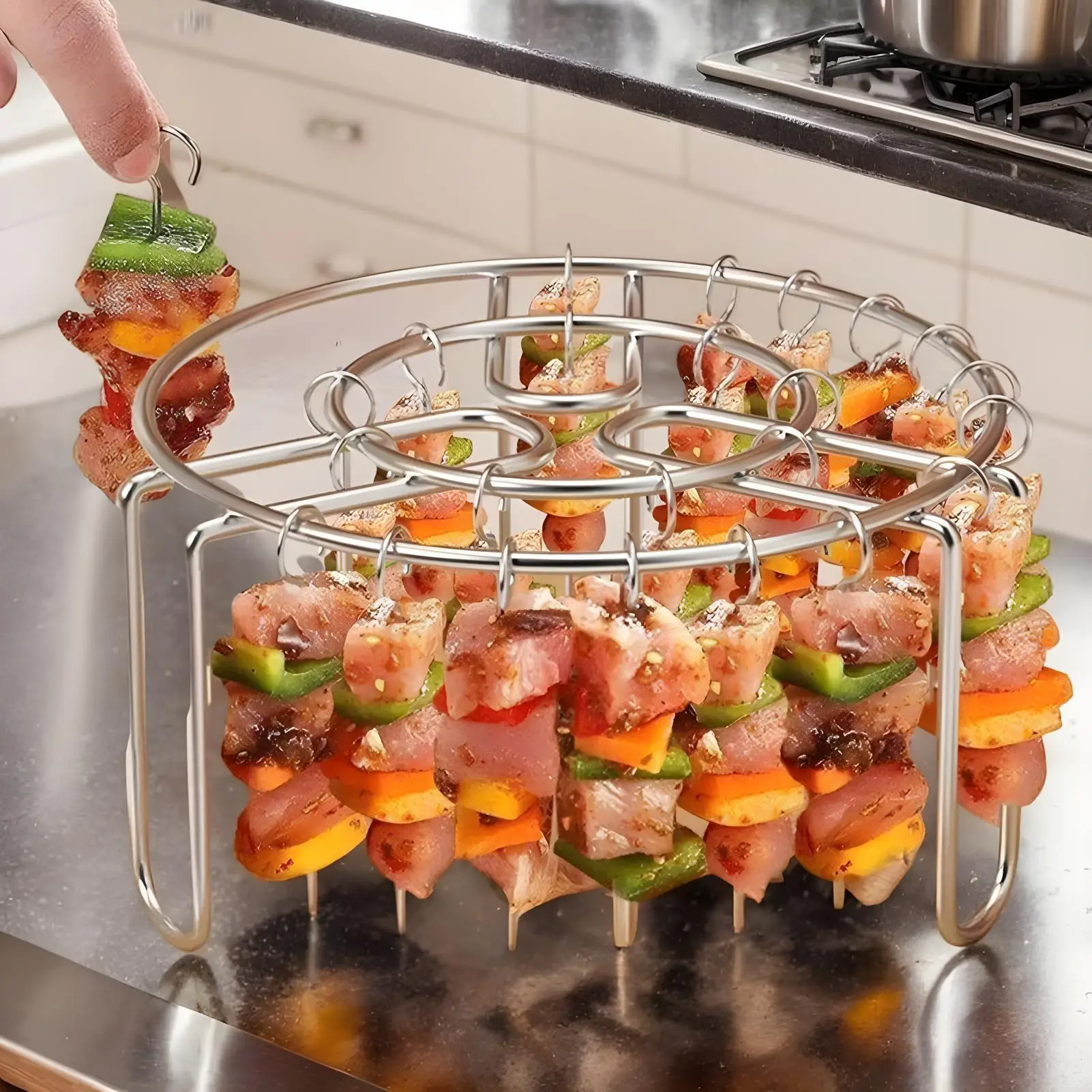 Stainless Steel Oven Rack Vertical Grill Rack Detachable String Grill  Barbecue Skewer Bracket 24 Skewer Holder Non-Stick