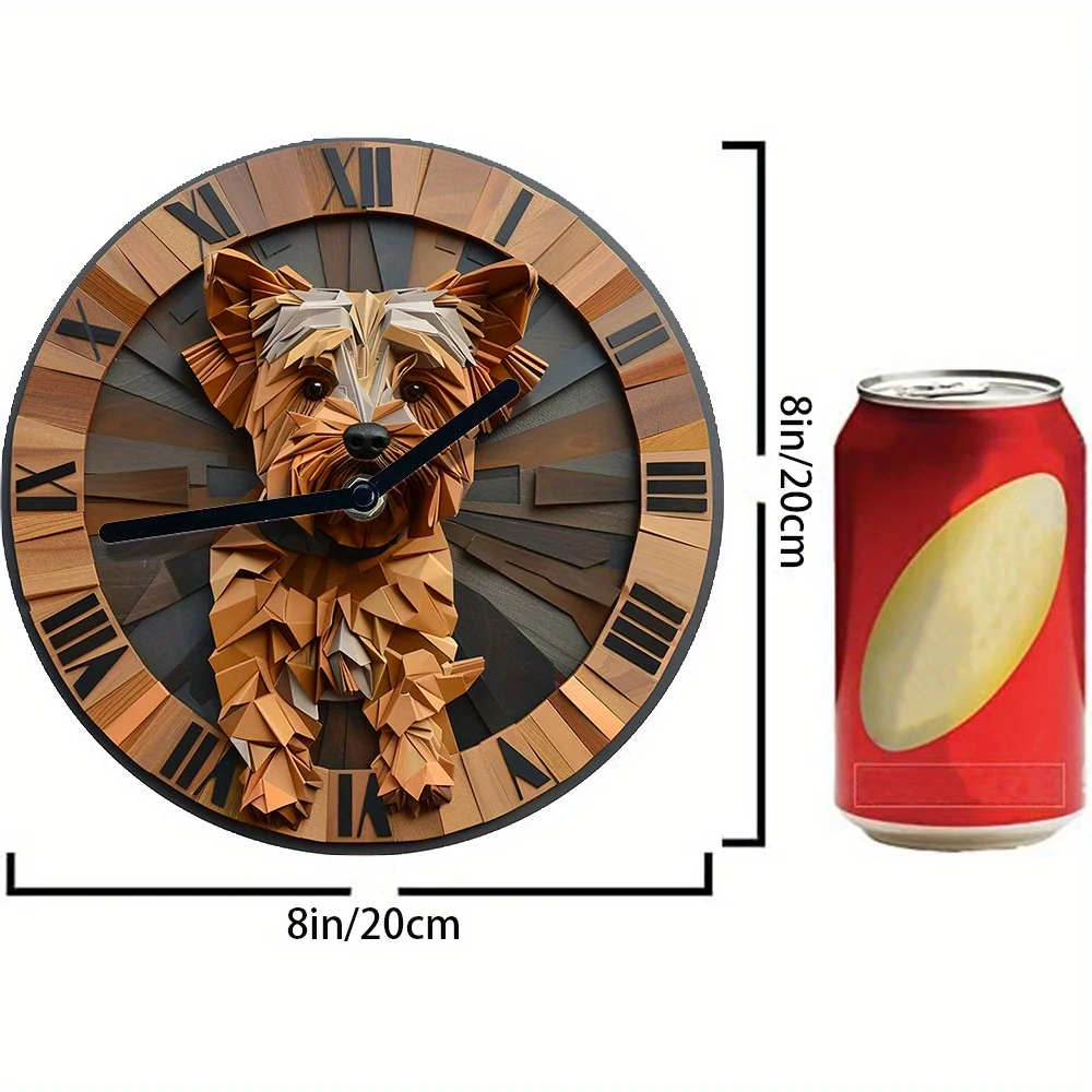 Zestaw zegara ściennego DIY Yorkshire Terrier - Cichy zegar z 3-ręcznymi zestawami - Geometryczny wzór psa 2D - Wymagany montaż Wystrój domu