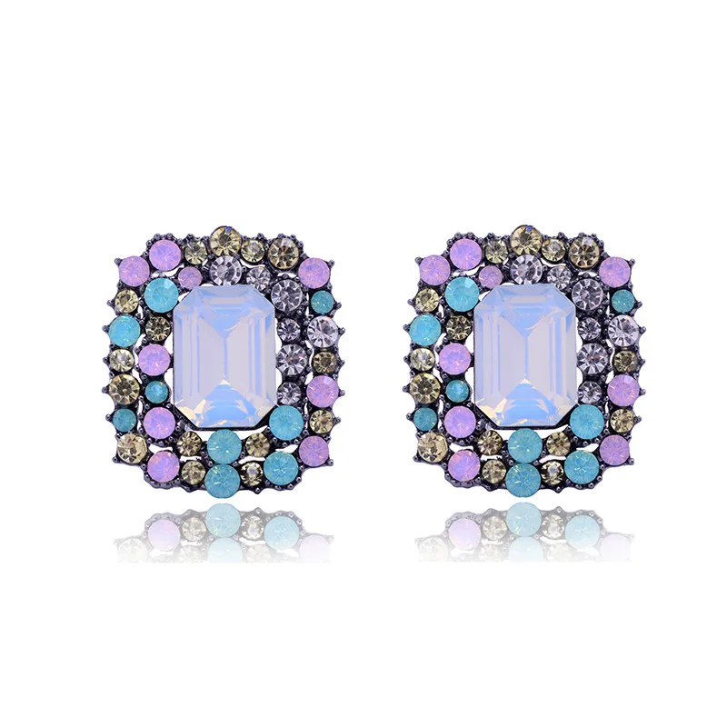 Fashion 10 Colors Rhinestone Stud Earrings for Woman Square Shape Design Inlaid Colorful Crystal Party Jewelry 2019 New