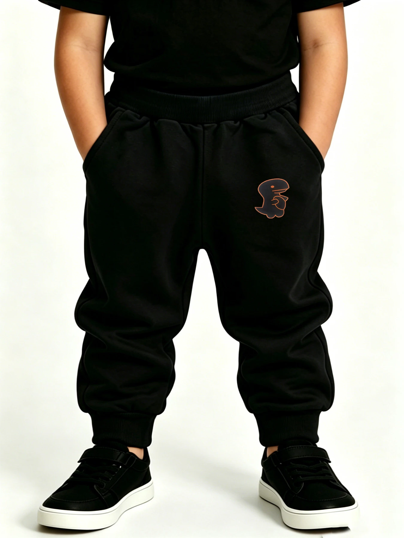 Soft Black Kids Dinosaur Sweatpants Boys & Girls Elastic Waist Jogger Pants Four Seasons Wear Children Outdoor Sports Trousers