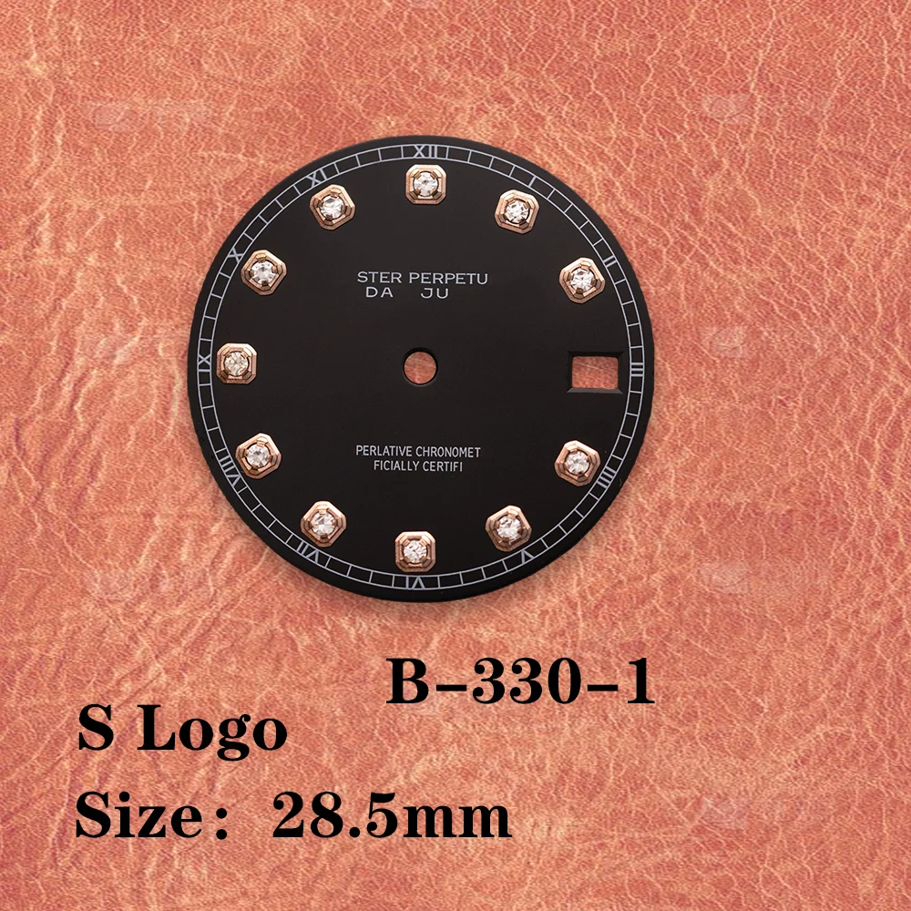 28.5mm S Logo New Diamond brown Sunray Dial Suitable For NH35/NH36 Japan Movement Watch Modification Accessories view 3