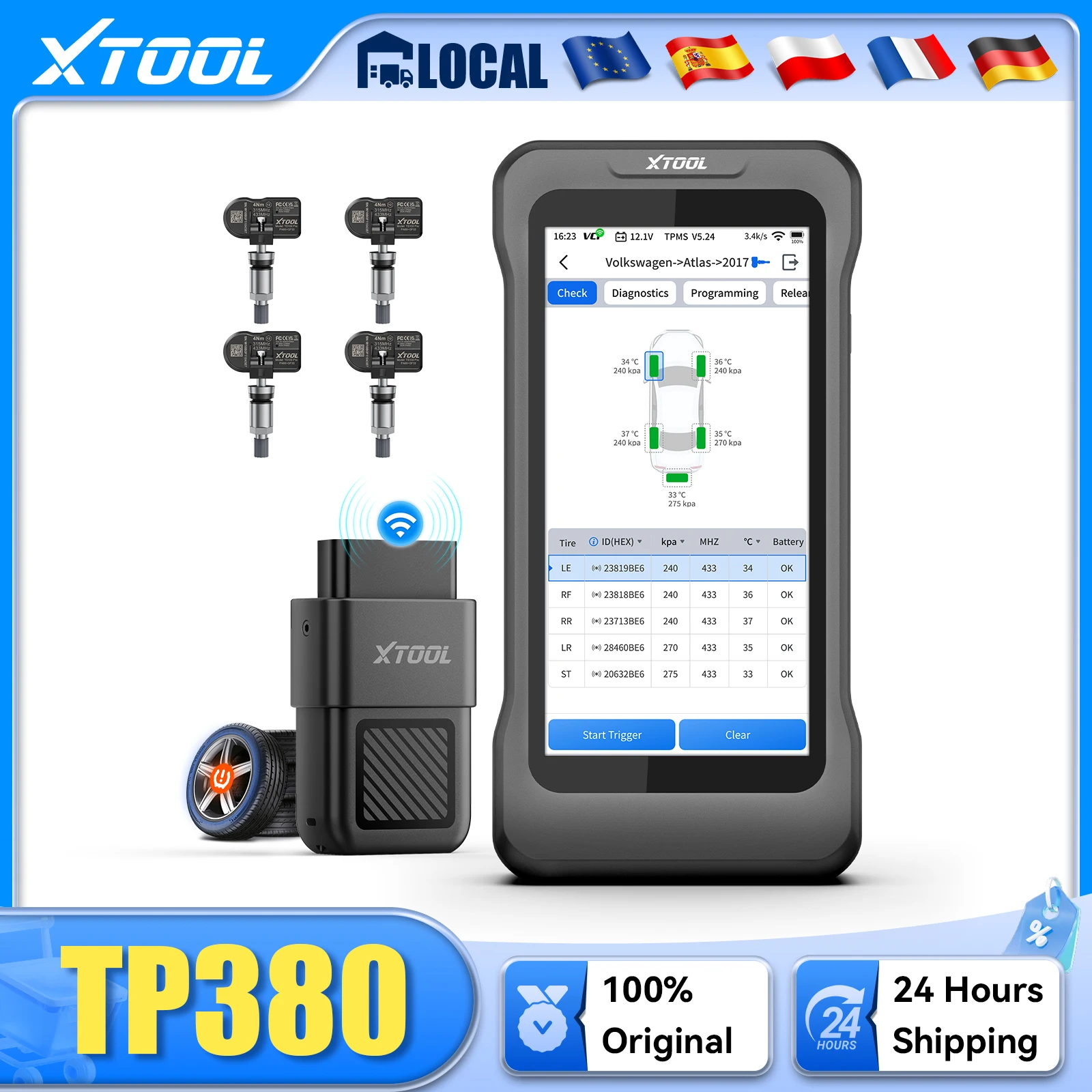 XTOOL TP380 TPMS Programmier-Scanner 5-System-Diagnosegerät 13+ Reset-Funktionen Kfz-Scanner CAN FD DOIP Lebenslange Kostenlose Updates