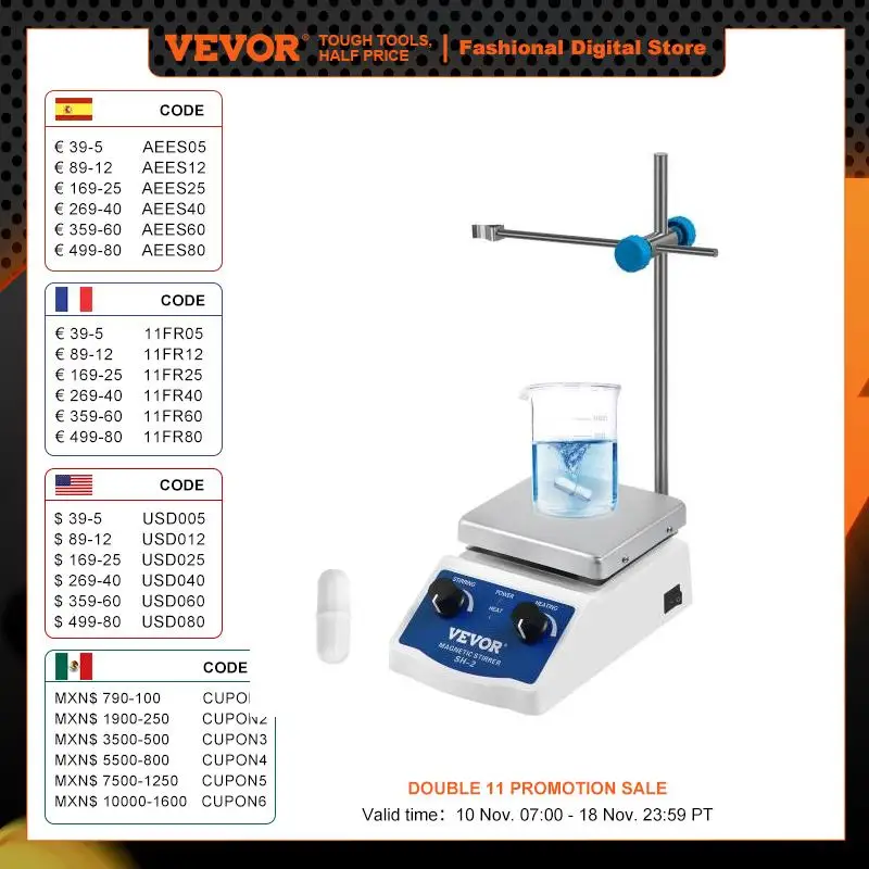 VEVOR 1000ML 3000ML Electric Magnetic Stirrer Hot Plate Vortex Mixer Shaker With Stir Bar Medical Bioloicgal Chemical Laboratory