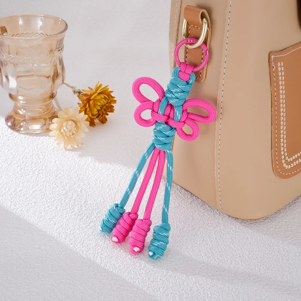 

Sweet Colorful Butterfly Bow Keychain Hand-woven Nylon Rope DIY Bag Car Keychains Girl Handbag Hanging Dec Key Holder Gift