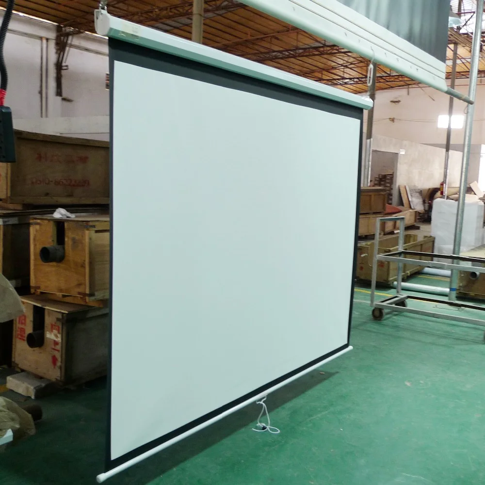 

New 100 Inch Home Theater Self Lock Pull Up And Down Projection Screen White Manual Wall Screen For Video Projector