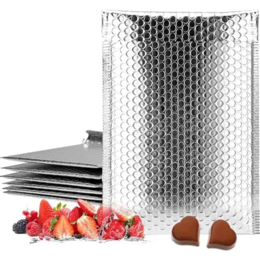 

Термоизолированные почтовые пакеты с пузырчатой пленкой 8" x 11", упаковка 10 шт., для холодной доставки, фольгированные почтовые конверты, водонепроницаемые.