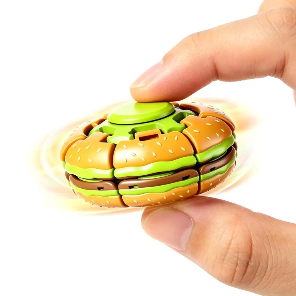 Burger Fidget Spinner Toy 3D Hamburger Press Bubble Gyro Ball Decompression Toy for Adults Cross-border Burger Spinning Ball