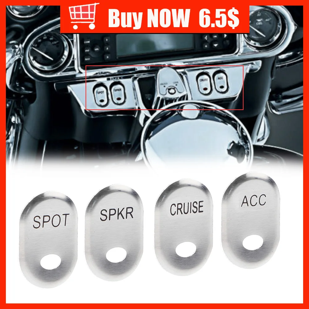 

4pcs Chrome Motorcycle Rocker Panel Switch Button Covers For Harley Road Glide Electra Glide Trike FLTR FLTRU FLHTK FLHTCU