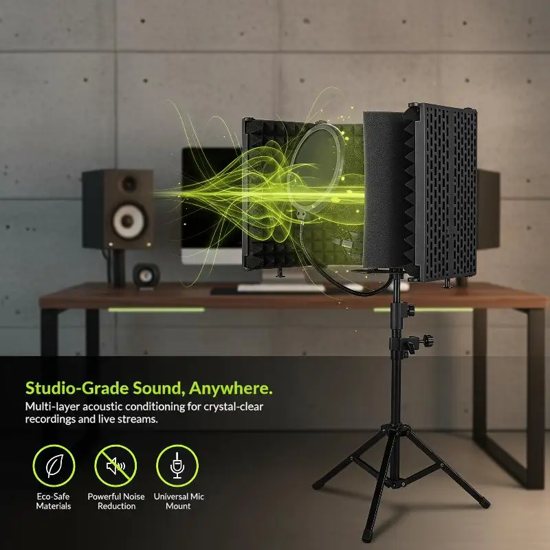 ∘Microphone Isolation Shield 3/5 Panel Sound Reflection Filter Portable Foldable for Recording Podcast Voiceover Streaming
