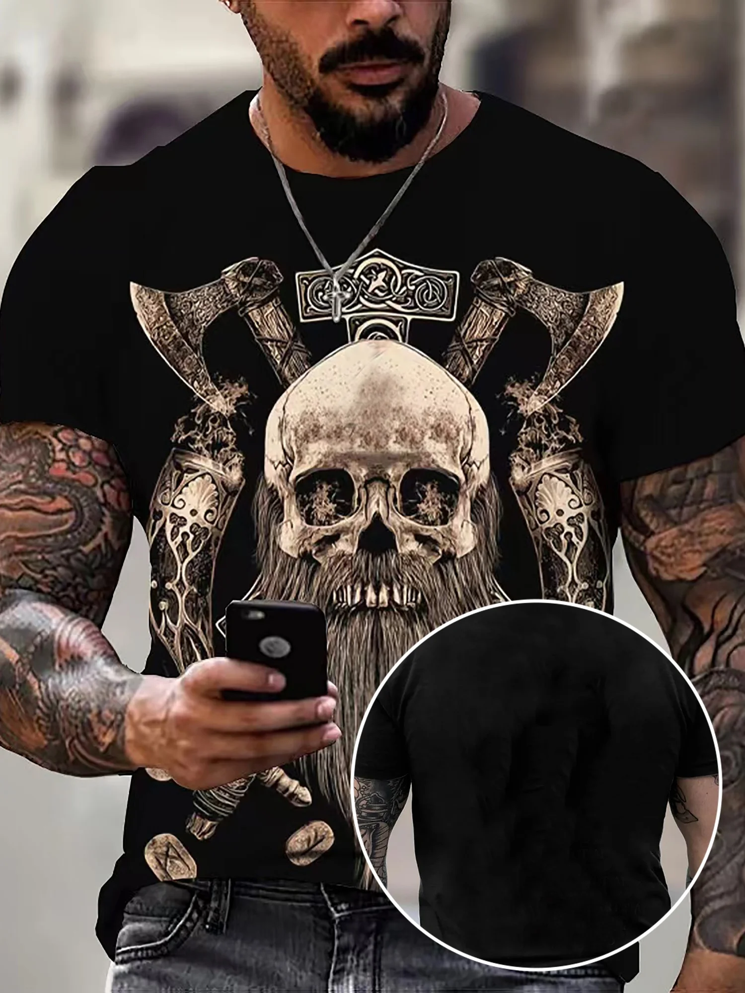 تي شيرت جرافيك مطبوع عليه جمجمة فأس ملابس صيفية للرجال ملابس رجالية #1