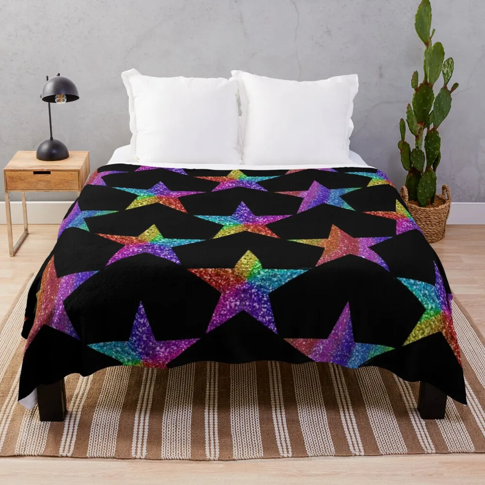 Glitter Stars Black Throw Blanket Blankets For Sofas Plaid Kid'S Blankets