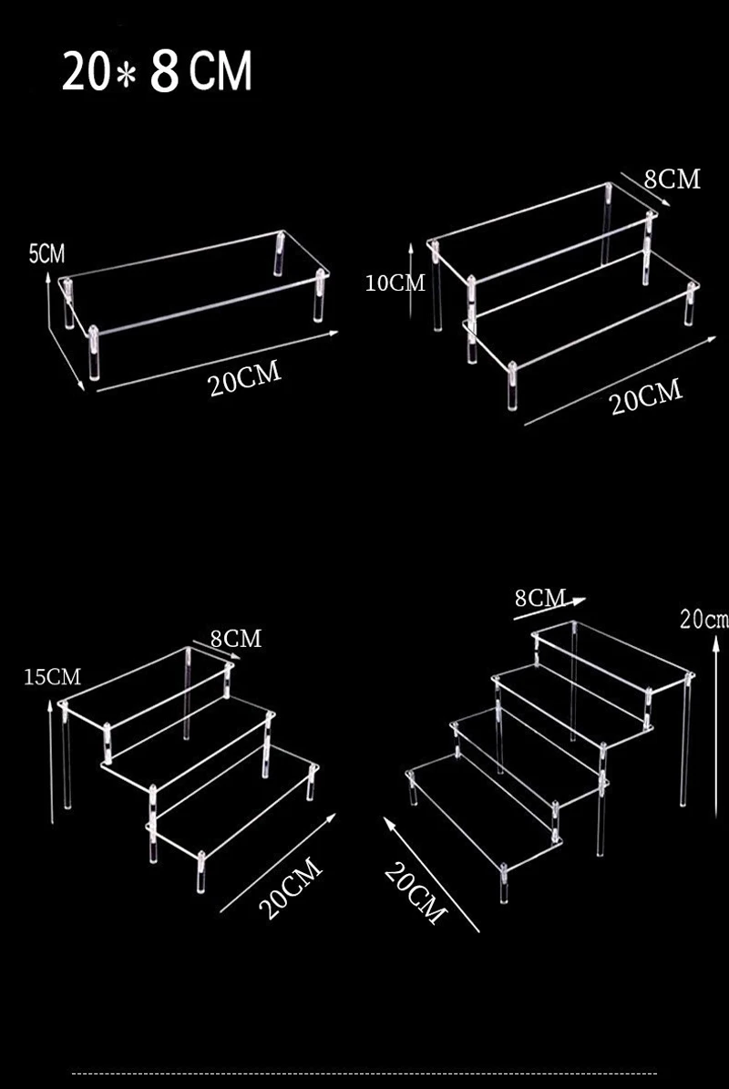 1-4 Etagen Acryl Display Ständer Langlebiges Display Rack für Cupcake Parfüm Puppe Transparente trapezförmige Blind Box Lagerregal – Detail 9