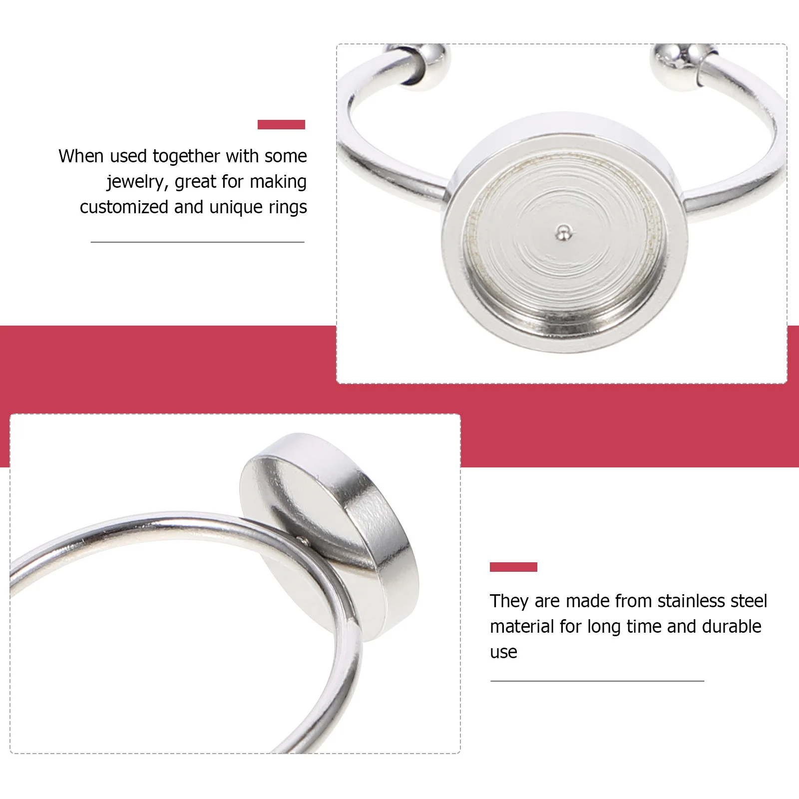 

10pcs Blank Trays Diy Ring Making Materials Adjustable Stainless Steel Bases For Custom Jewelry Craftsmanship Ring Findings Gift