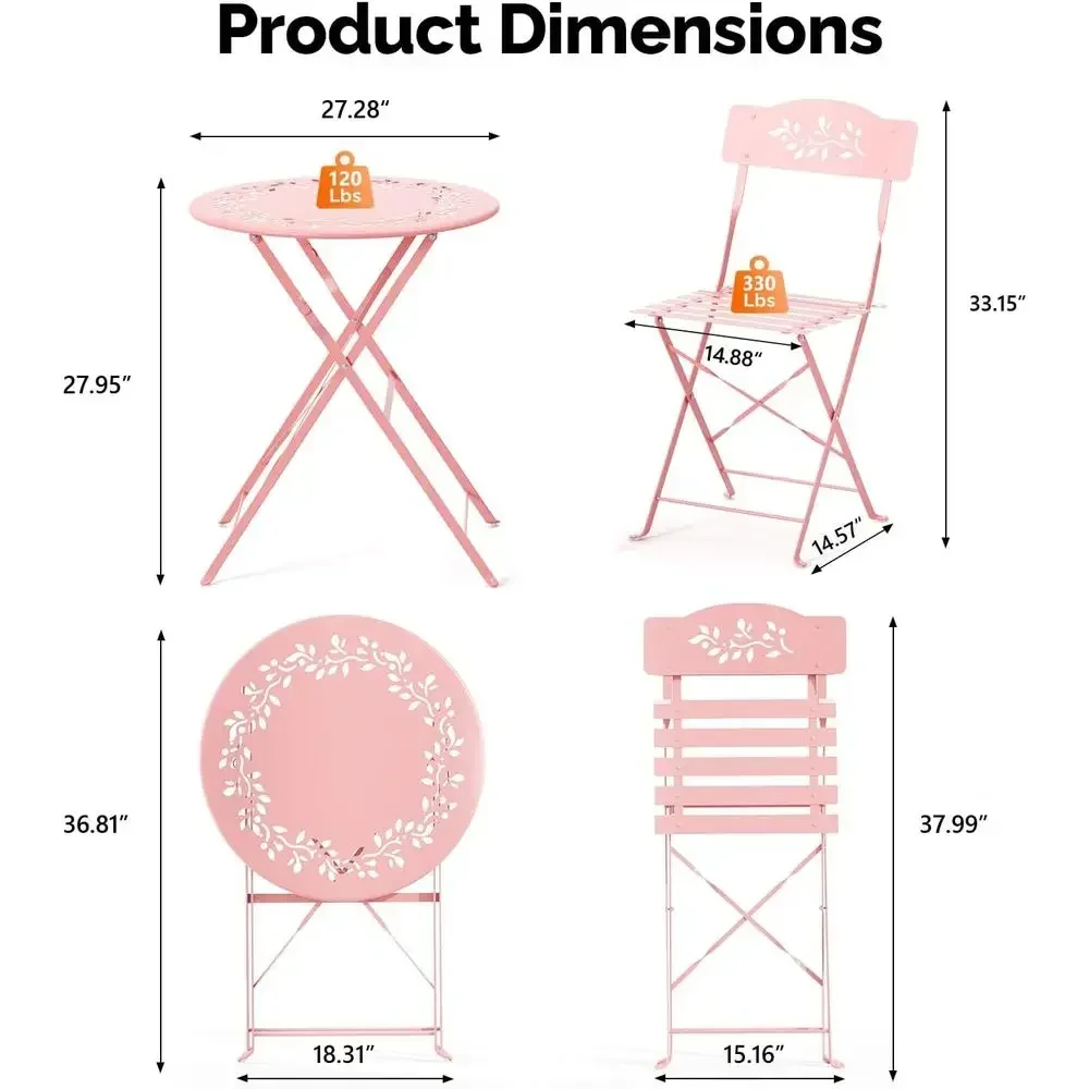 2-3 Piece Outdoor Bistro Set with Olive Leaf Design and Cushions for Patio, Balcony, Garden, Porch, Yard in Pink