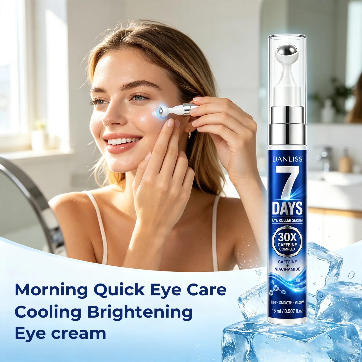7 Days Eye Roller Serum - 30X Caffeine Complex with Niacinamide,Brightens Dark Circles Smooths Fine Lines.