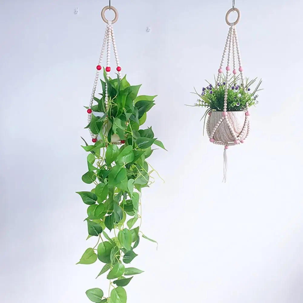 Hanging Basket Cotton Rope Hanging Planter Bead String Gardening Green Plant Hanging Basket Flower Pot Hanger Macrame Pot Pocket