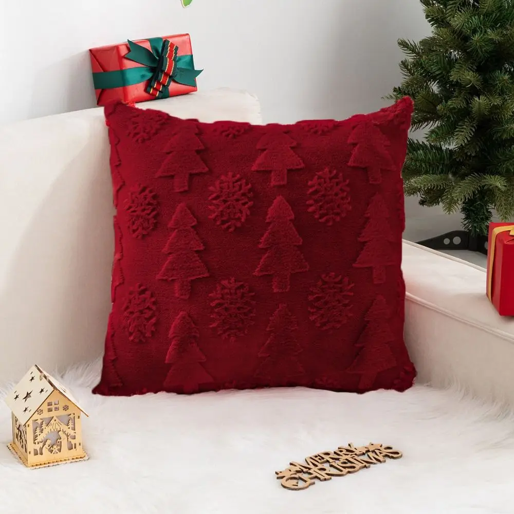 

Jacquard Christmas Plush Pillowcase Snowflake INS Style Throw Pillowcover Christmas Tree White Cushion Cover Living Room/Office