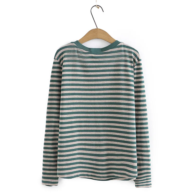 4XL Long Sleeve T-Shirt Plus Size Women's Clothing Simple Striped Cotton Knit Bottoming Tops Autumn Loose Casual Basic Tees