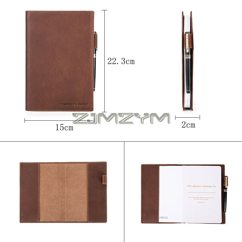 Journal Cover Compatible with A5 (21x14.3cm) with Pen Holder, Refillable Case, Personal Planner, Full Grain Leather, Brown