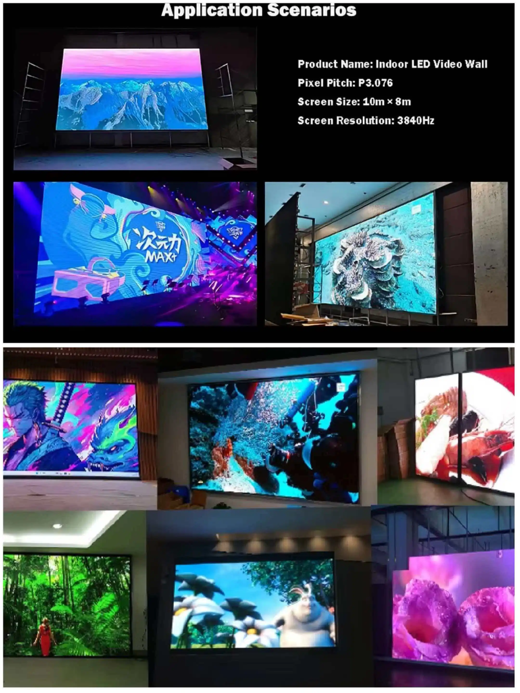 Écran mural vidéo LED couleur pleine résolution P1.25/P1.538 pour intérieur, entretien frontal