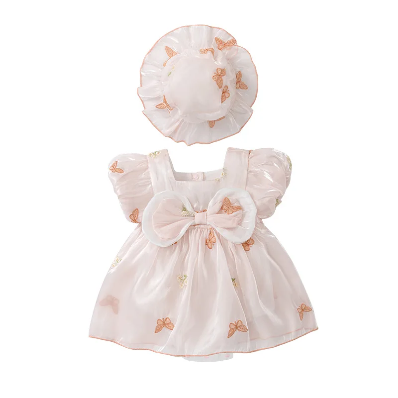 Baby Girl Dresses Baby Clothes Children Birthday Clothes Kids Short Sleeves Dresses Infant Dresses Hat 2pcs Sets 6M-24M