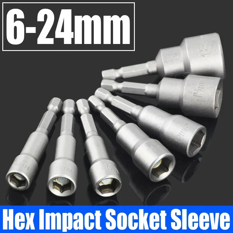 

1PCS 6-24mm Hex Socket Sleeve Nozzles Nut Driver Screwdriver Drill Bit Adapter Magnetic Impact Socket Hex Shank Socket Wrench