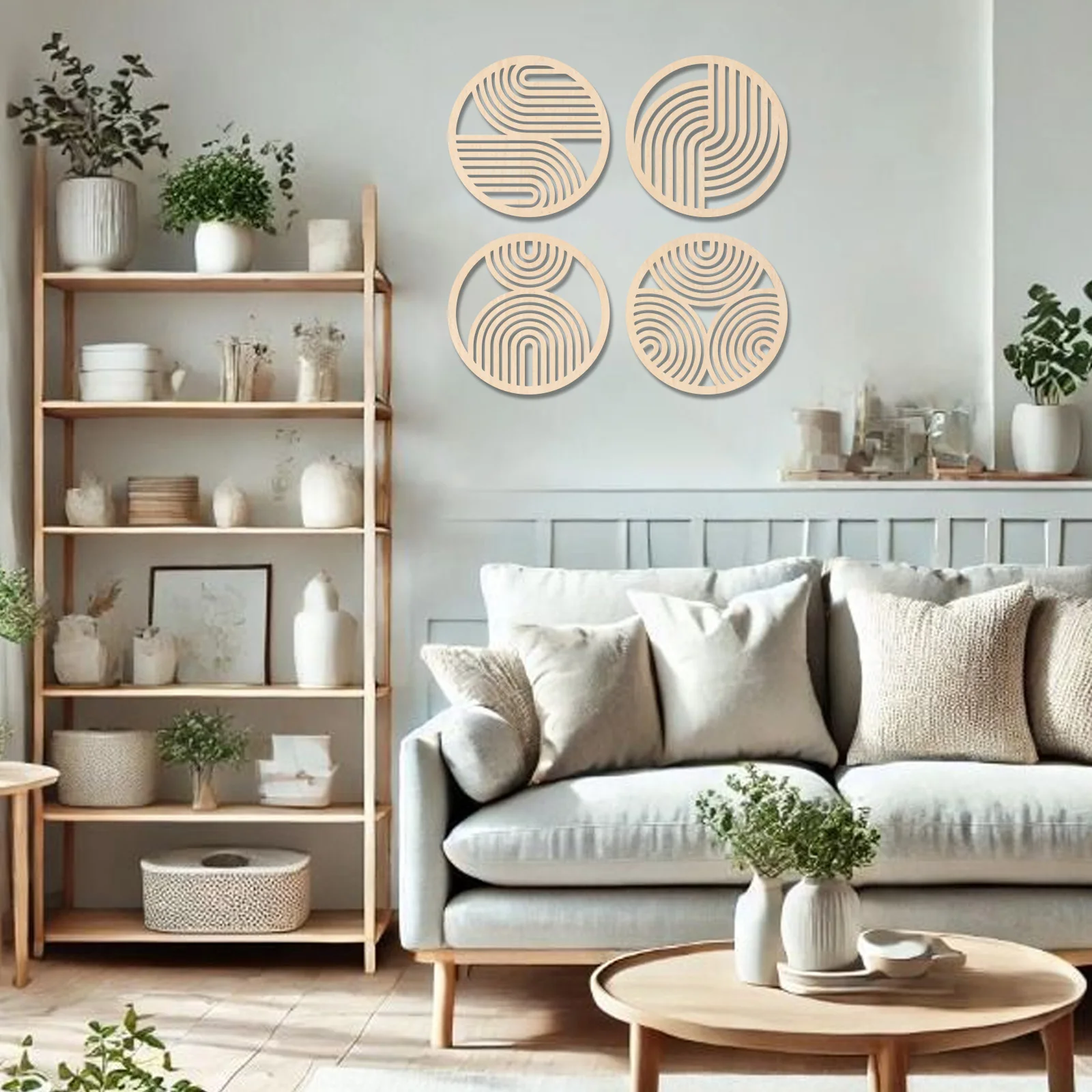 

4 Pcs Rustic Round Wooden Wall Art - Hollow Carved Decor for Farmhouse Room Decoration, Wall Art Posters, Decoración de Habitaci