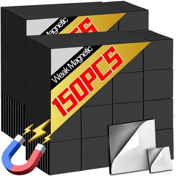 150/50 adet kare manyetik levha kendinden yapışkanlı siyah mıknatıslar kauçuk esnek küçük yapışkan mıknatıslar çıkartmalar DIY zanaat buzdolabı dekor
