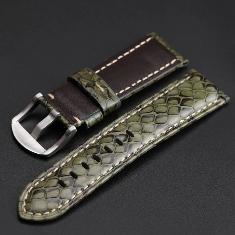 Handmade snakeskin Watchband 20MM 22MM 24MM Black White Green Blue Leather Strap Men\'s Snakeskin Watch Strap