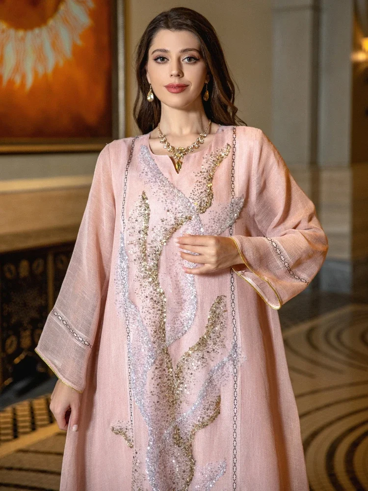 Vestido de fiesta musulmán Eid para mujer Abaya Jalabiya Vestidos largos de noche lentejuelas Marruecos Abayas Kaftan Islam Vestidos árabe largo