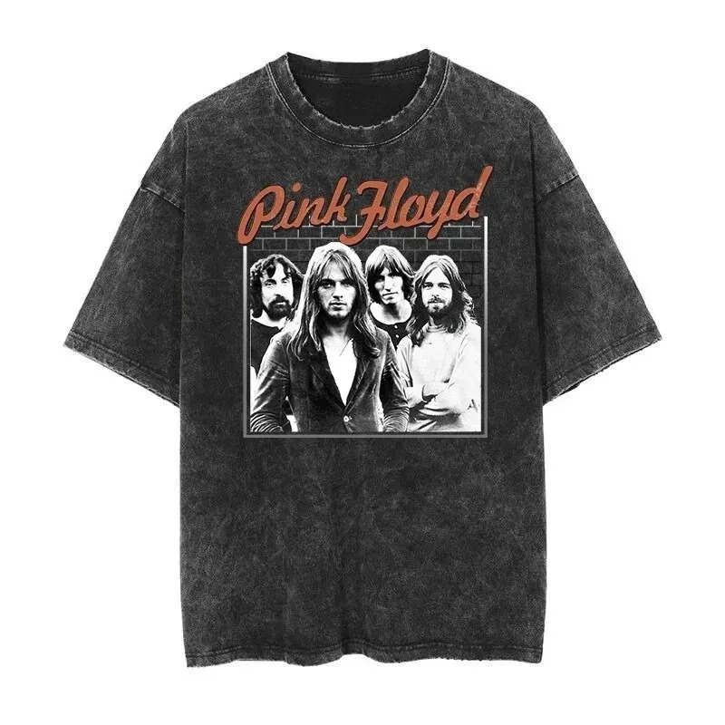 Pink Floyd Classic Album Cover Poster Print T-Shirt, Unisex Vintage Washed Harajuku Y2K Style Loose Top, Cotton Summer T-Shirt