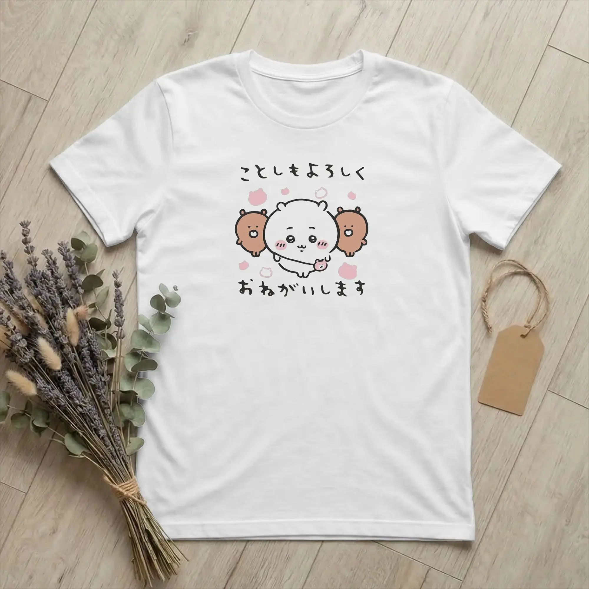 Happy New Year! Chiikawas Hachiware Usagi 02 T Shirt Pure Cotton Vintage T-Shirts Round Collar  Tee Shirt Short Sleeve Clothes