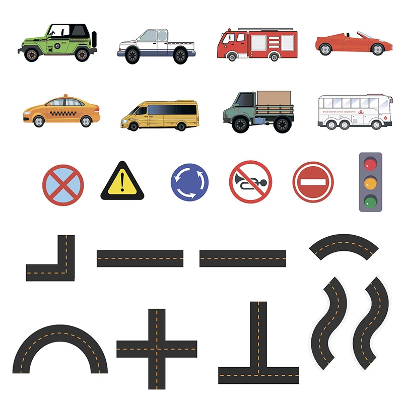 23 Pcs City Traffic Car Road Rail Bath Toy Set Sticky Wall Safety EVA Floating Water Toys Educational Baby For Children Kid Boys