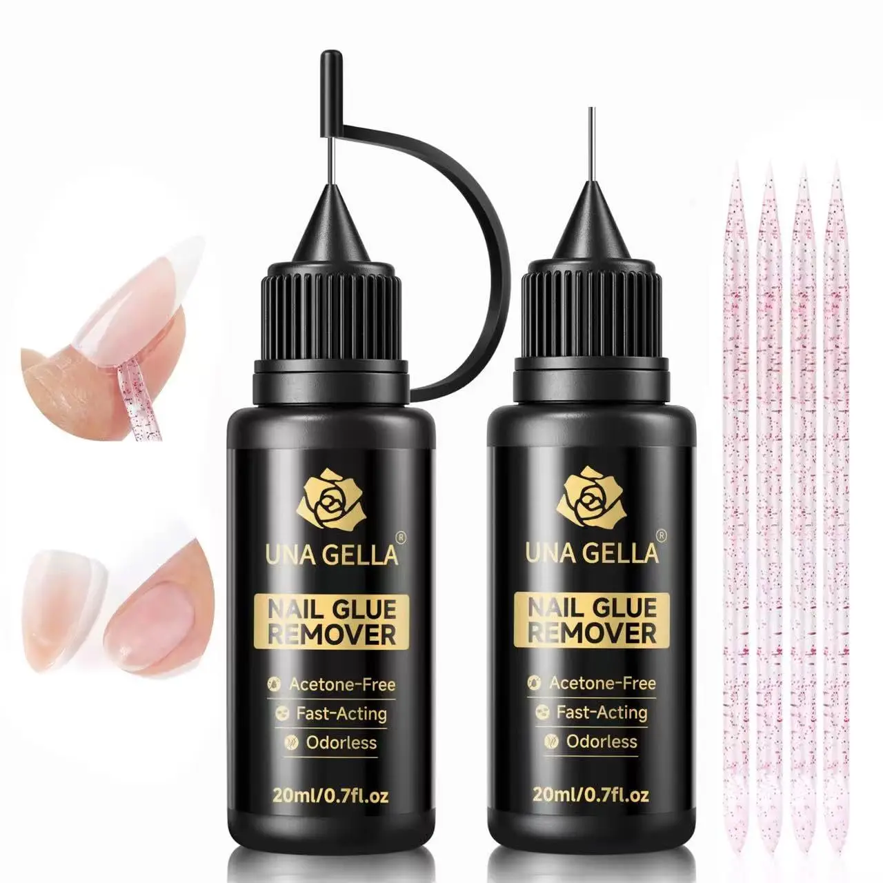 

20ml Nail Glue Remover for Press On, Fast Gentle Non-Acetone with Crystal Sticks for False Acrylic Nails DIY