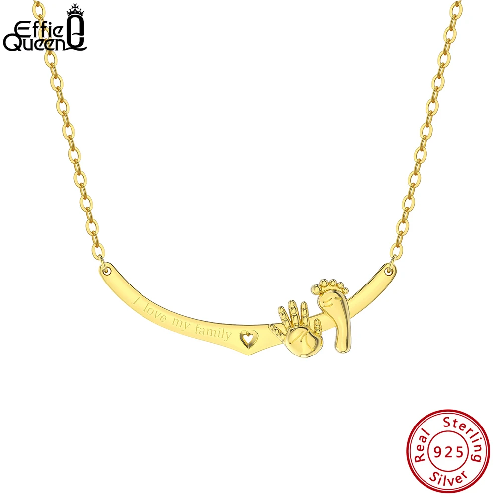 EFFIE QUEEN Classic Pendant Necklace 925 Sterling Silver O-Chain With Palms & Footprint Design Hip Hop style Party Present EQN70