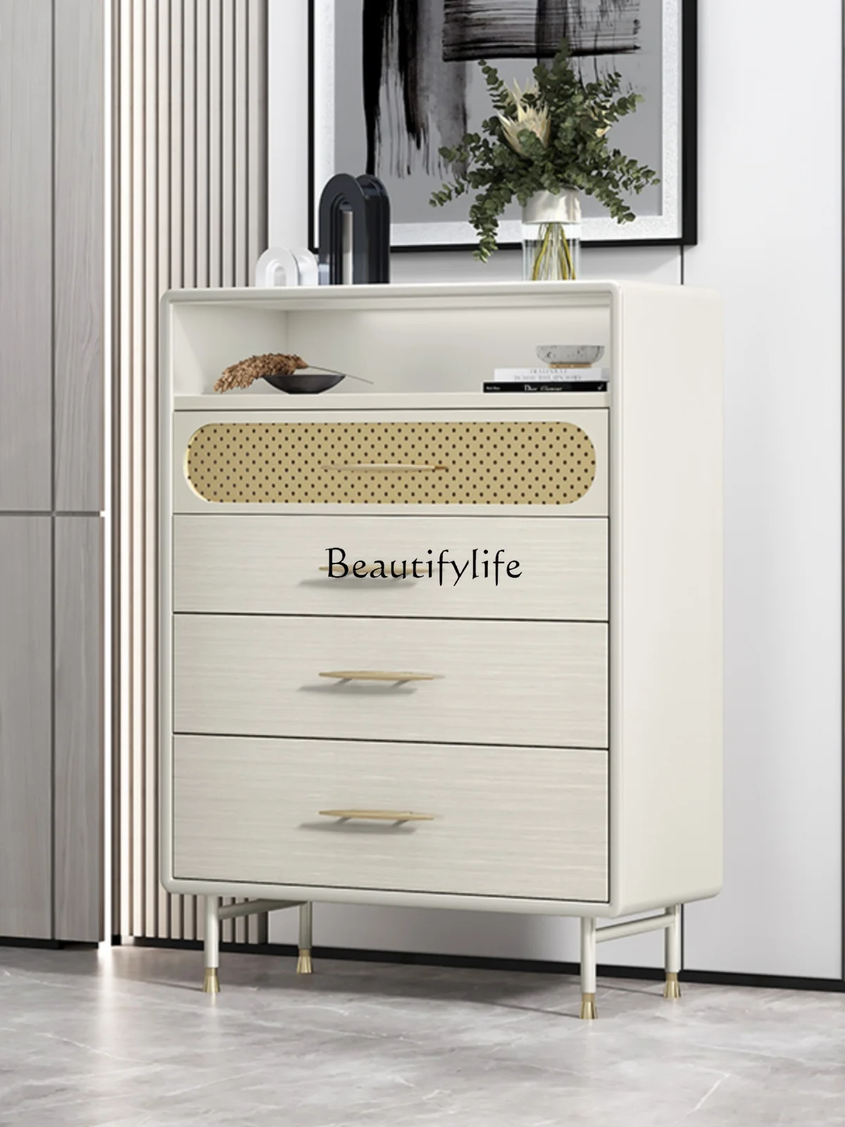 Affordable Luxury Style Chest of Drawer Modern Minimalist Induction Lamp Storage Living Room Solid Wood Storage Cabinet