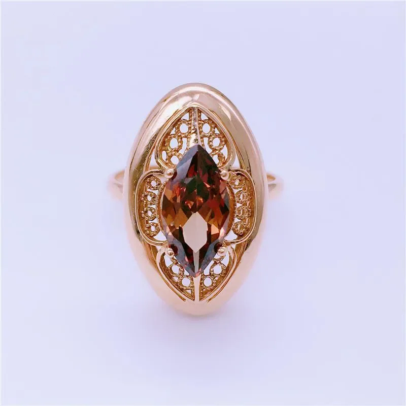 Retro Smoke Stone Rings Gemstone Rings for Women Charms Light Luxury Classic Plated Rose Gold Engagement Ring Jewelry