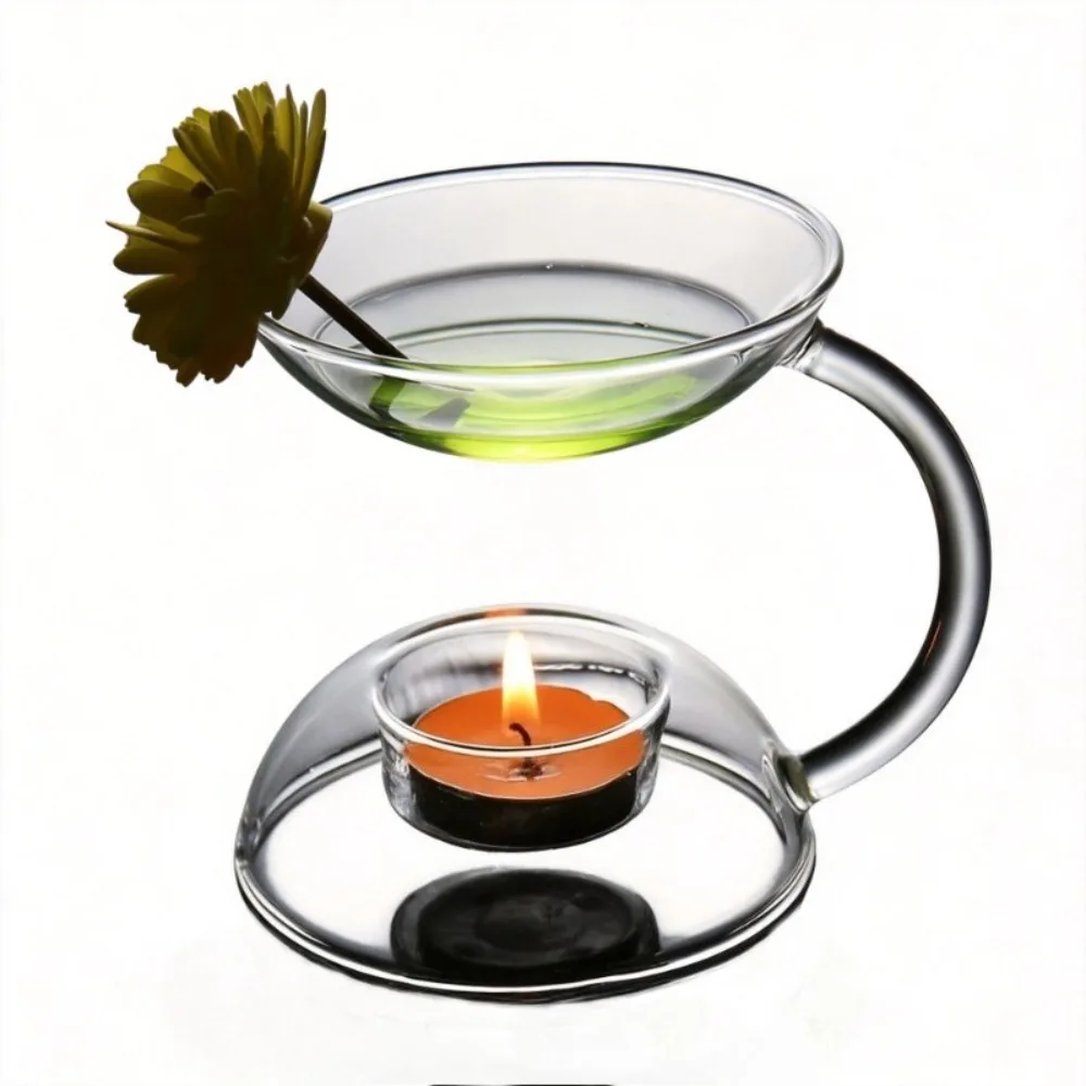 

Double-layer Glass Candle Holder, Transparent Aromatic Oil Burner for Candles, Romantic Candlestick for Dinner Table Home Decor