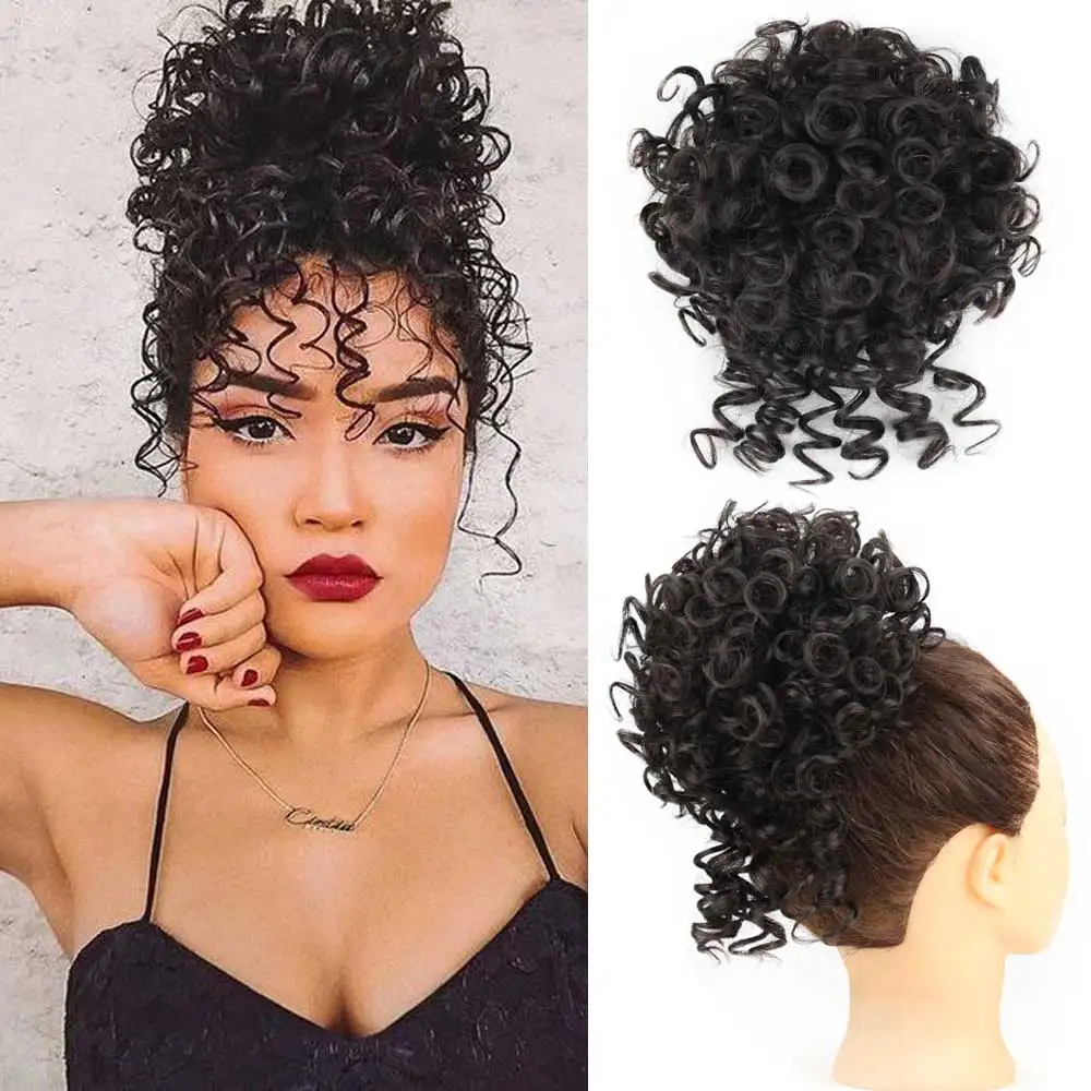 Messy Hair Bun Hair Piece Elastic Drawstring Loose Wave Large Curly Bun 60 Gram Short Synthetic Ponytail Extension For Women