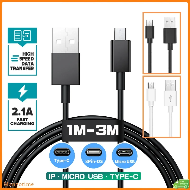 

【Fast Ship】1M/2M/3M USB Charger Fast Charging Cable Compatible for Micro Usb/iPhone/Type C Phone Cable Charger Cord Data Cable