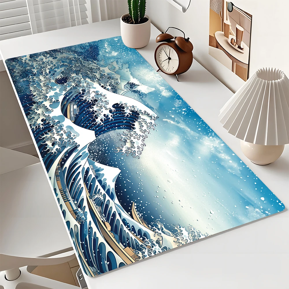 

Japanese art wave large Mouse Pad Desk Mat with Stitched Edge Non-Slip Durable pc accessories Gaming rug tapis souris maus pad