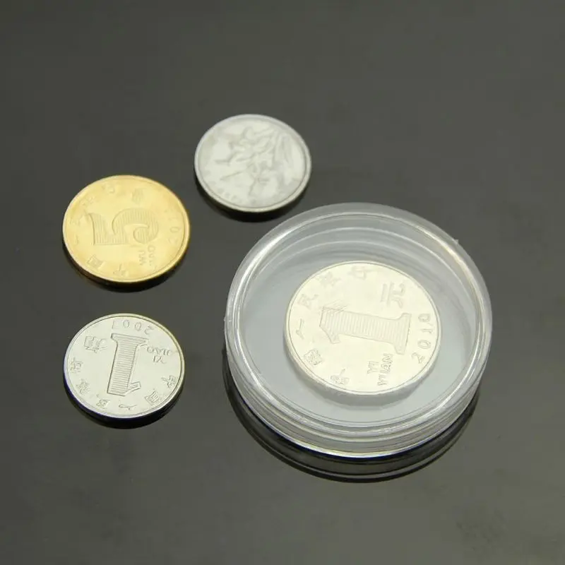 Cápsulas de plástico transparente redondas pequeñas para monedas, caja de 10 piezas de