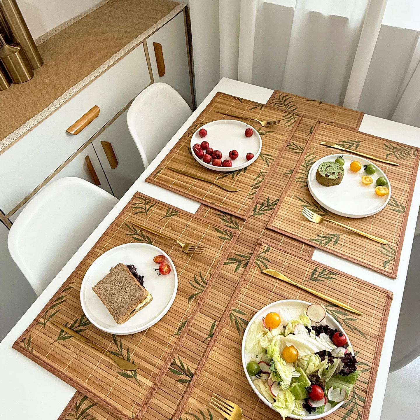 1/6/10PCS Woven Placemats Nordic Edged Bamboo Woven Table Mat Home Heat-resistant Table Place Mat for Kitchen Dining Table