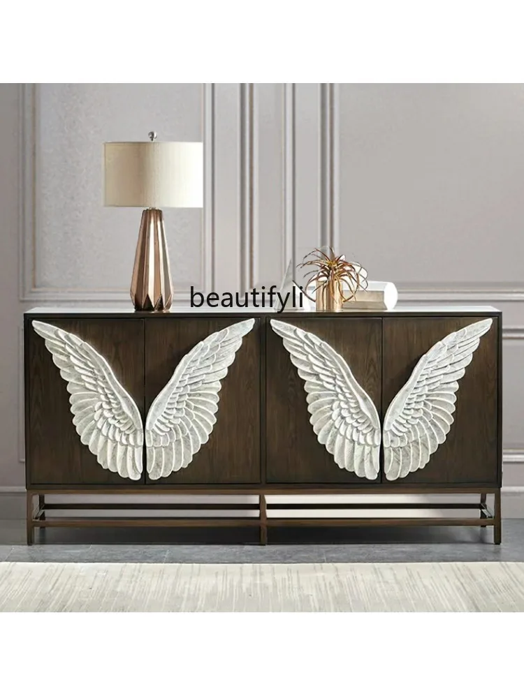 Household Shoe Cabinet Entrance Entrance Hallway Solid Wood Household Sideboard Simple Modern Angel Wings Storage Cabinet