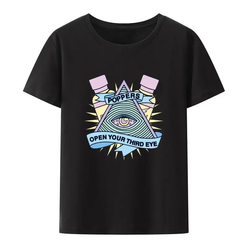 Funny Poppers Open Your Third Eye Cotton T Shirt Creative Gay Lesbian Gender Y2k Tops Women Kawaii Clothes Leisure Unisex Trend