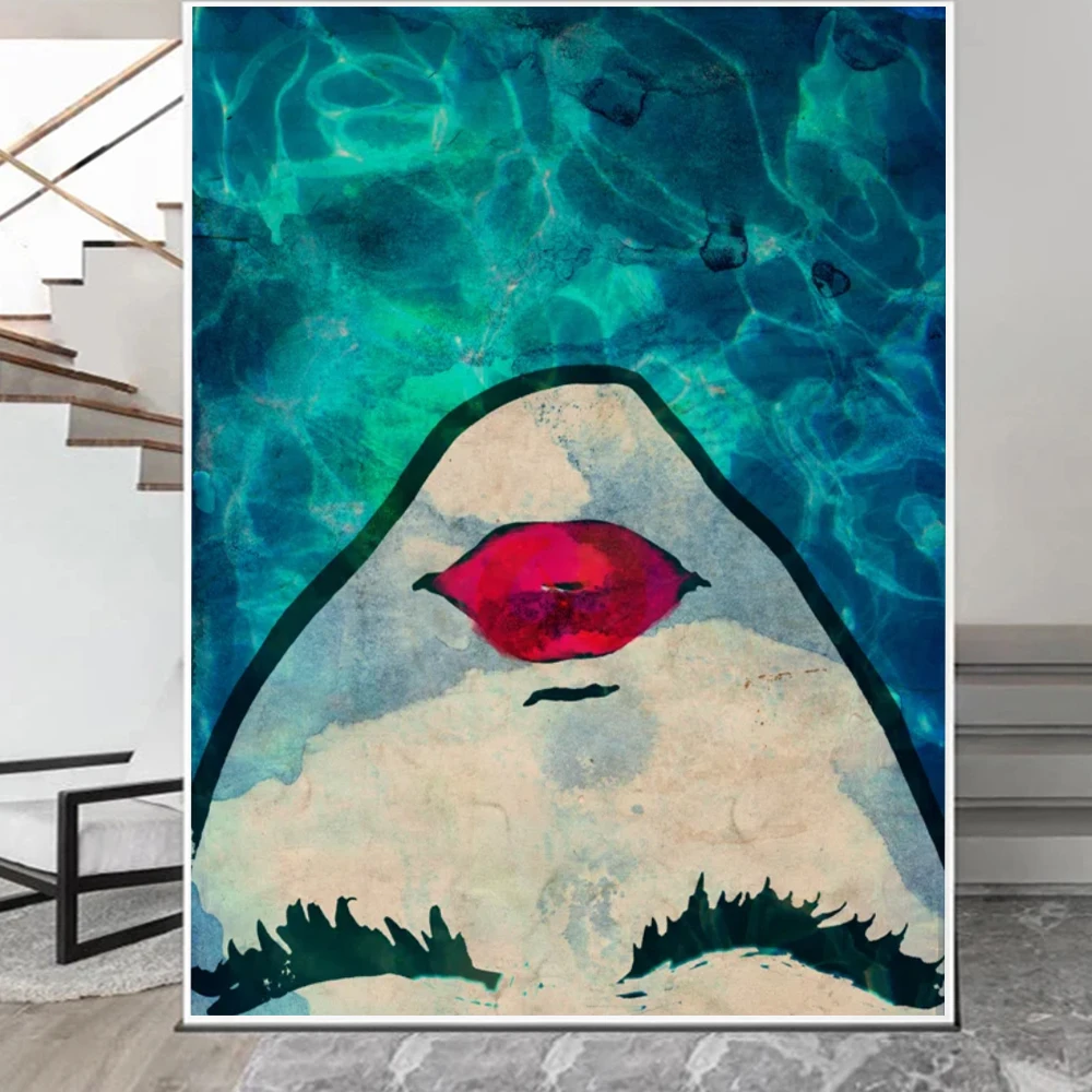 

Modern Abstract Sexy Pool Woman Canvas Painting Wall Art Fashion Red Lip Art Poster Prints For Office Living Room Home Decor