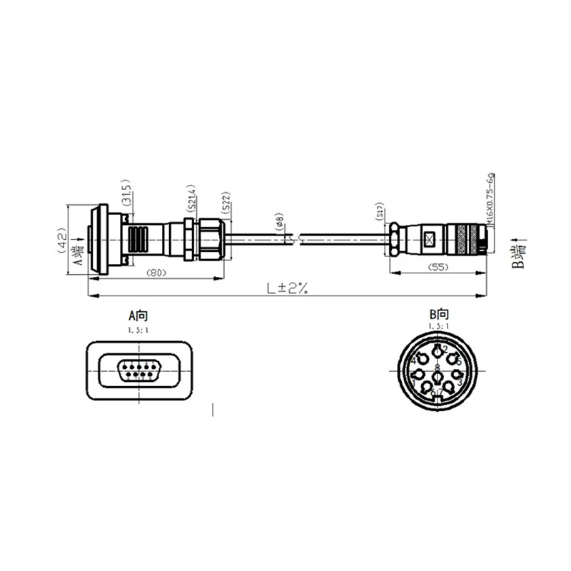 D-SUB Connector ALSG End Male And Female WaterProof Plug DB9 DB15 ESC Wire 5G Huawei Industrial Base Station